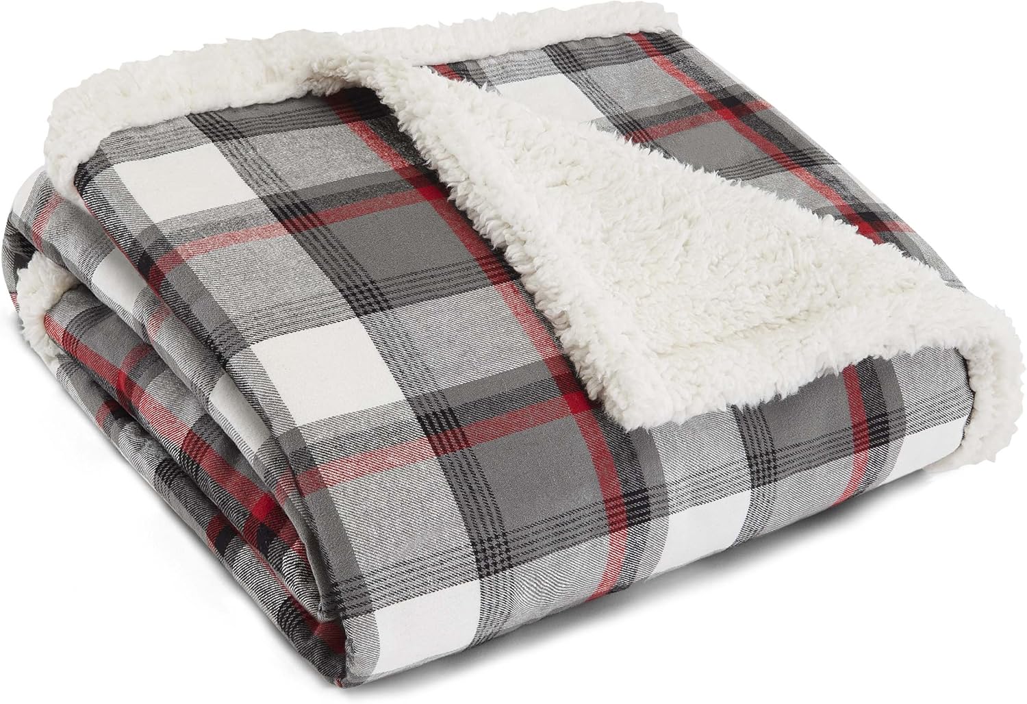 Eddie Bauer Wallace Plaid Flannel Sherpa Throw, 50 x 60, Green Home & Kitchen