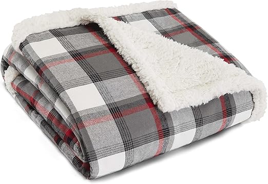 Amazon Com Eddie Bauer Wallace Plaid Flannel Sherpa Throw 50 X