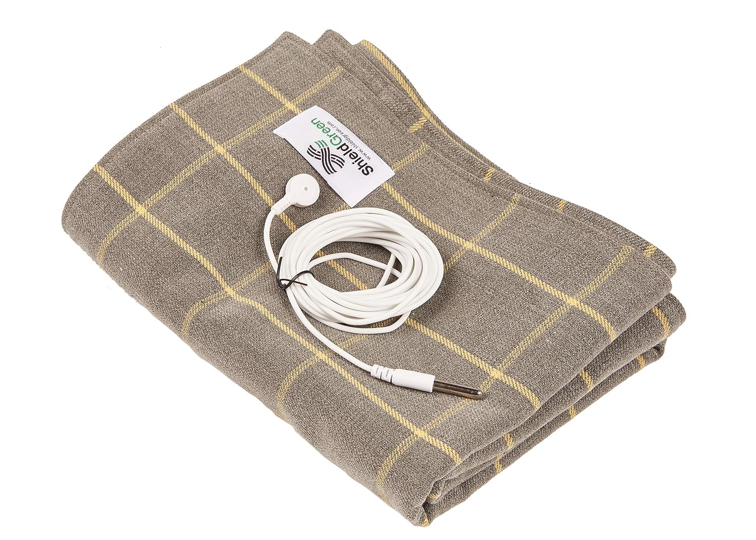 Shieldgreen EMF,RF Shielding+Earthing Therapy Blanket-Modern Check, Yellow Color, Stainless Steel Yarn 30% Fabric+Earthing snap(Length 3m) for Grounding