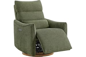 CHITA Swivel Rocker Recliner Chair, Power Nursery Glider Recliner, Nursery Rocking Chair with Adjustable Power Headrest, FSC Certified, Solid Wood Base, Moss Green