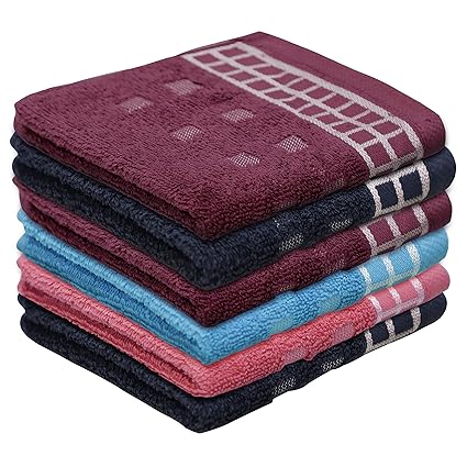 Urban Hues Rich Cotton 6 Pcs 500 GSM Rectangular 12x12 inch Face Towel Set (Multi)(Assorted)