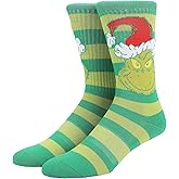 Bioworld The Grinch Grinch Wearing Red Christmas Hat Athletic Crew Socks