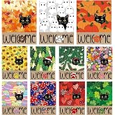Black Cat Garden Flags Set of 11, Double Sided 12 x 18 Inch Yard Flags | Small Cat Flags for Outside, Fall Summer Halloween Outdoor Flags, Welcome Holiday Garden Flags for All Seasons