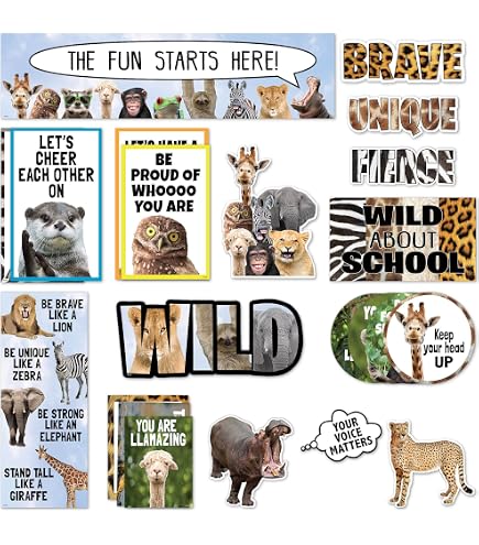 Safari-Tier-Pinnwand-Set 'Wild Auf Schule' Für Klassenzimmer – Deko-Set Mit Tieren Für Grundschule & Kindergarten