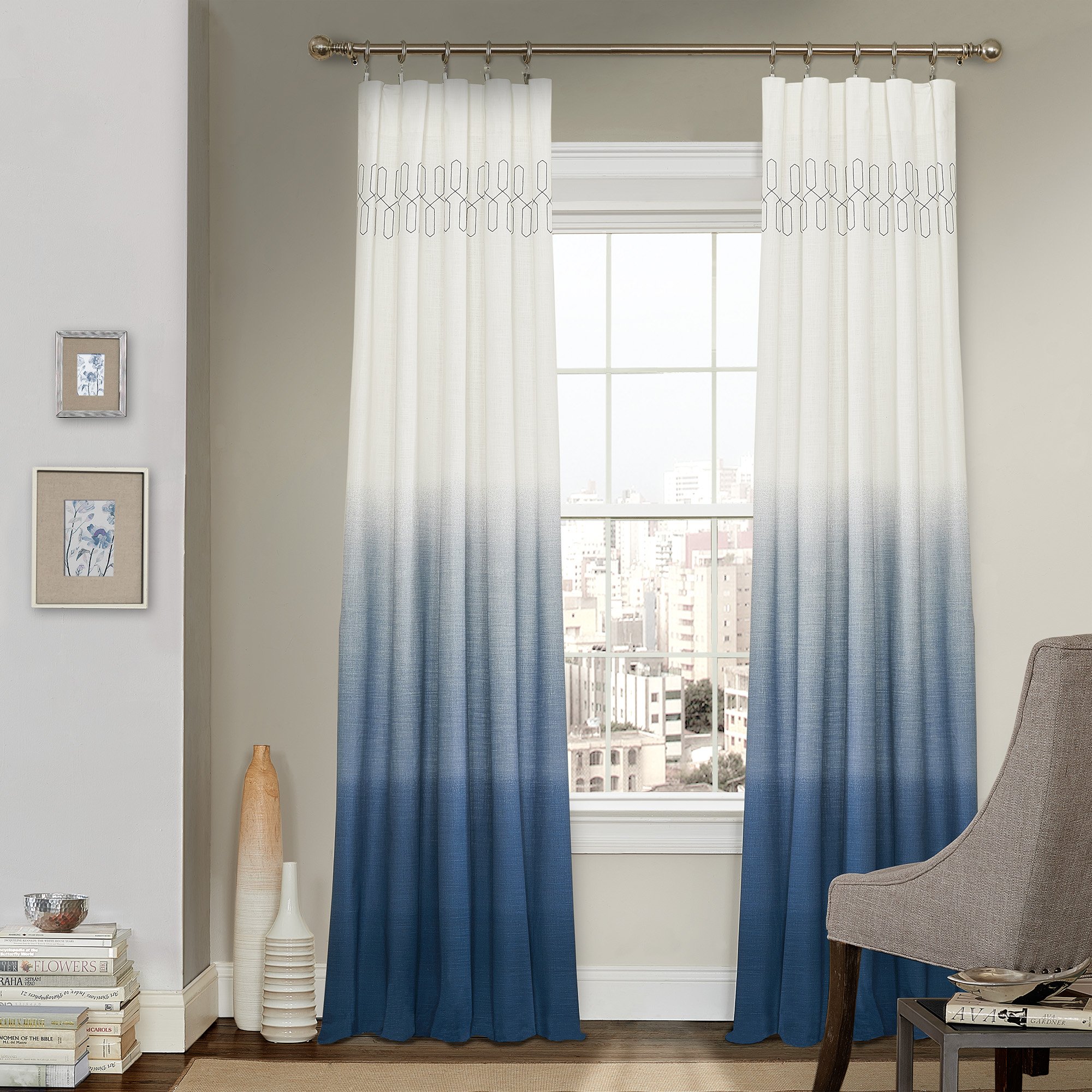 VUE SIGNATURE Arashi 52" x 95" Rod Pocket Single Panel Privacy Window Treatment Living Room, Indigo