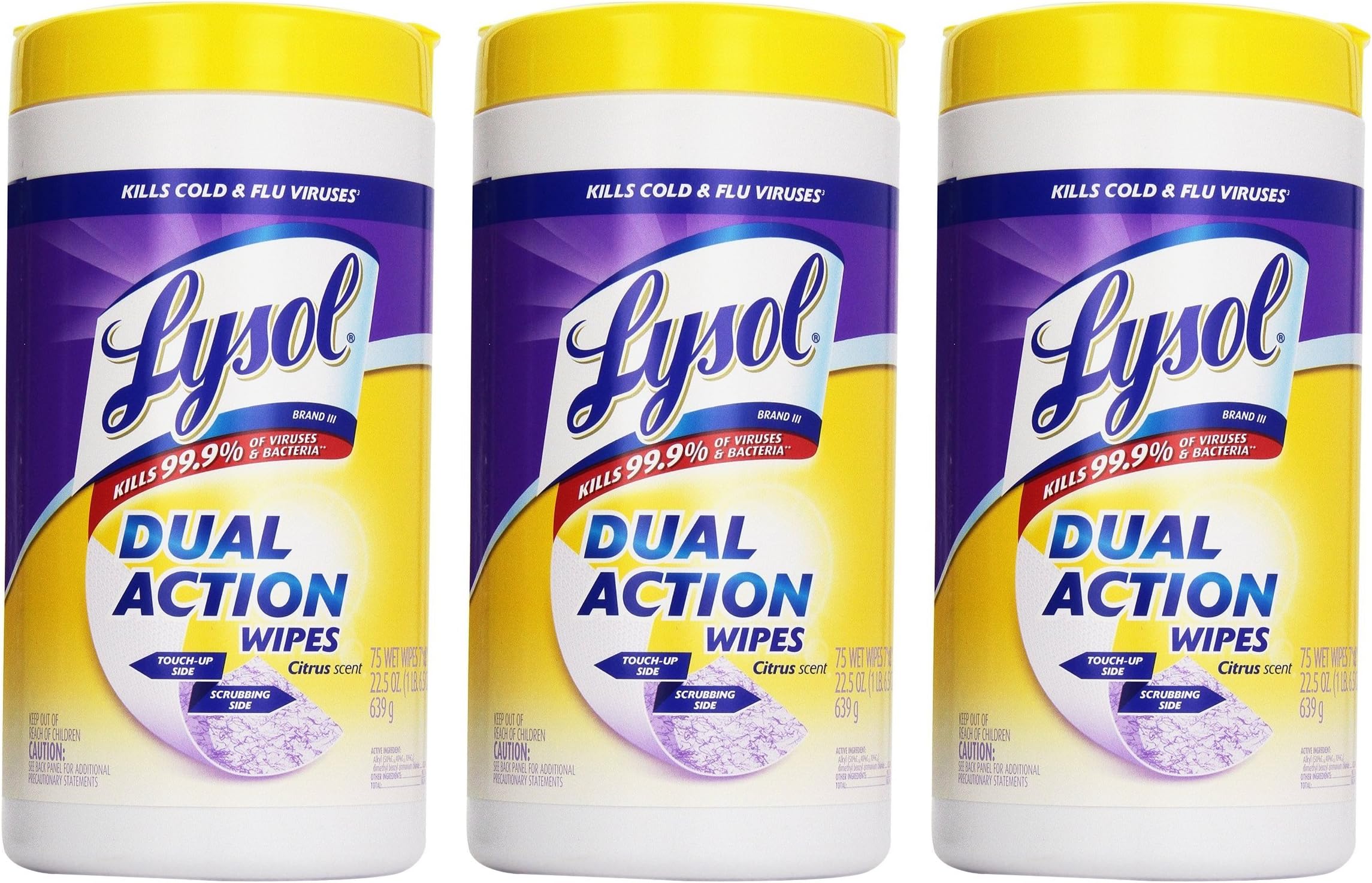 Lysol Dual Action Disinfecting Wipes Value Pack, Citrus, 225 Count