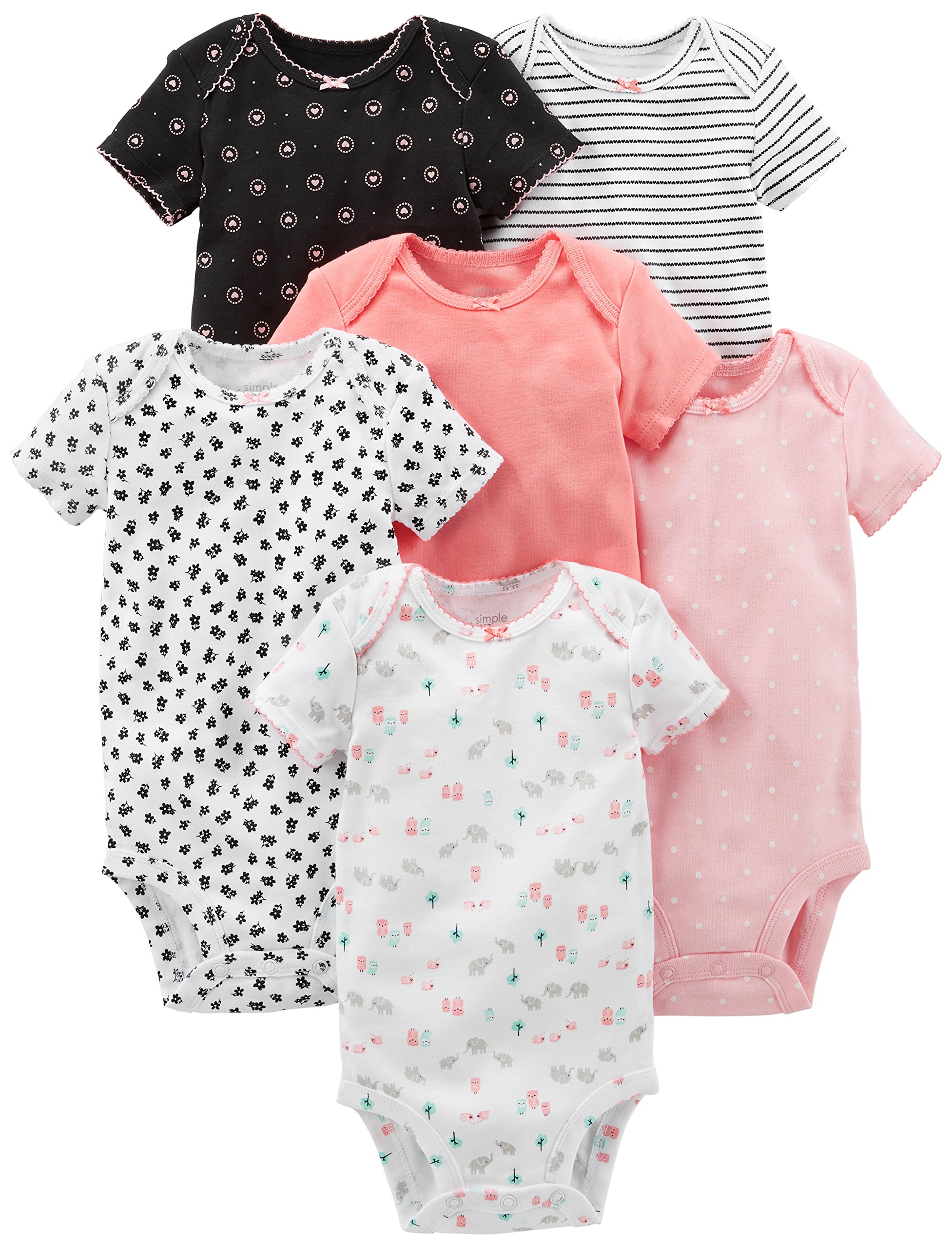 Photo 1 of Simple Joys by Carter's Baby Girls' Short-sleeve Bodysuit, Pack of 6, Pink/Black/White, 6-9 Months
