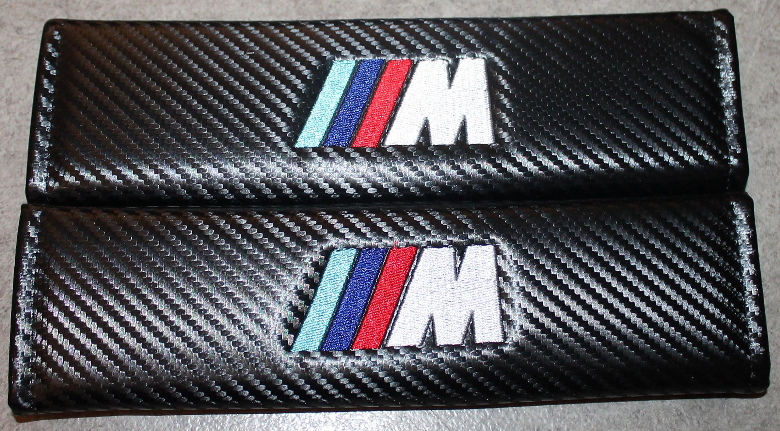 Carbon fibre effect racing style seat belt harness pads for M Sport M Tech M3 M5