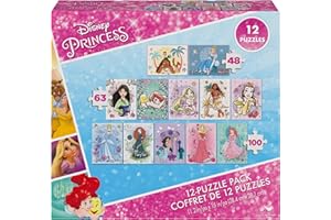 Spin Master Games, Disney Princess 12-Puzzle Bundle - Moana, Ariel, Mulan, Cinderella & More, with 48-Piece, 63-Piece, & 100-