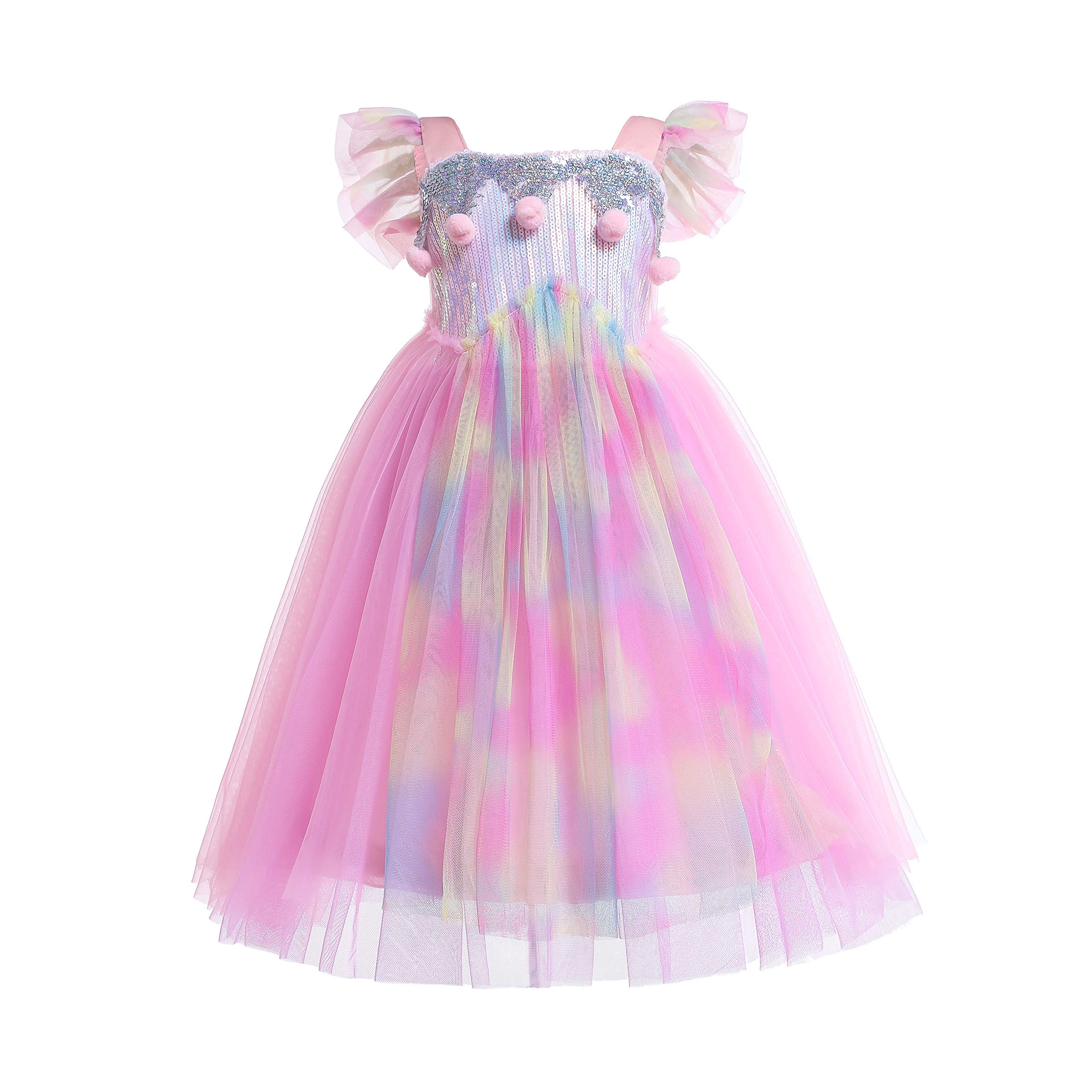 Lito Angels Unicorn Birthday Party Fancy Dress for Kids Girls, Sequin Pink Rainbow Tulle Costume Age 4-5 Years