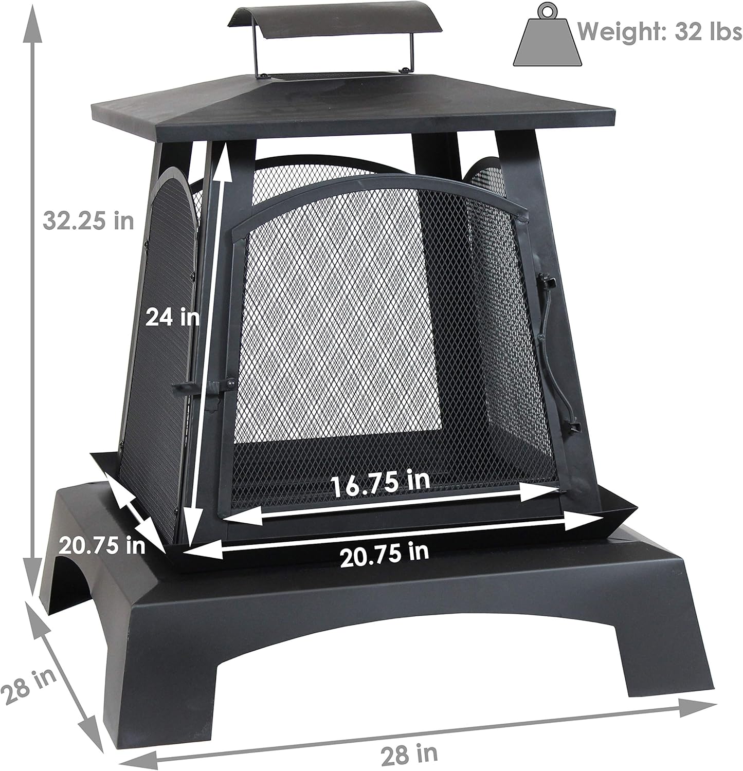 Sunnydaze Pagoda Style Steel Fire Pit - Metal Wood-Burning Enclosed Outdoor Fireplace with Log Grate and Poker - Modern Bonfire for Backyard and Patio - 32-Inch : Garden & Outdoor