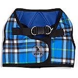 The Worthy Dog Printed Sidekick Plaid Pattern Harness with Padded Mesh Velcro Adjustable, Outdoor, Easy Walk Vest,XS- Blue Color