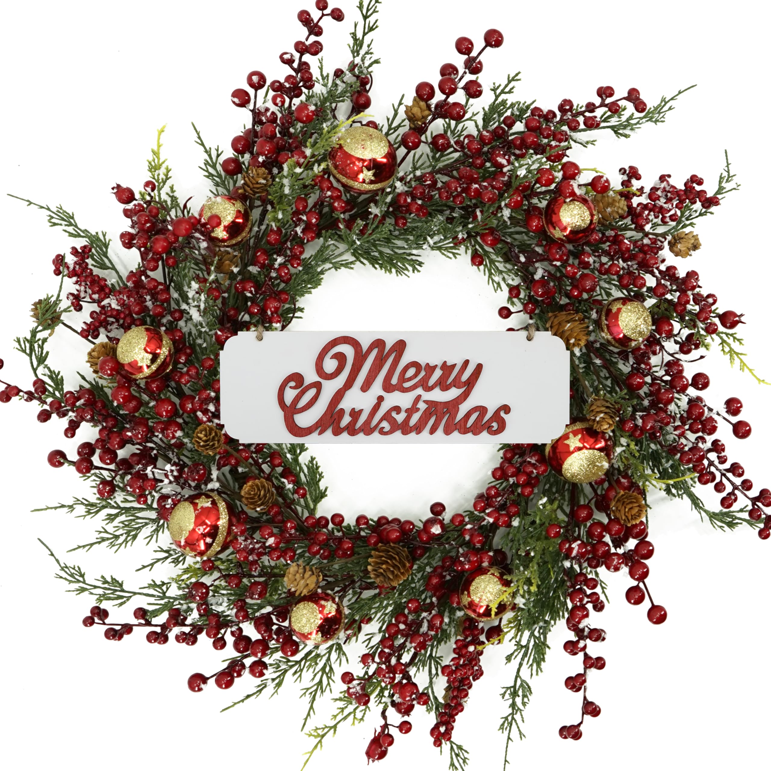 Photo 1 of KORSMV 20 inch Christmas Wreaths for Front Door Winter Door Wreath with red Berry,Gold and red Christmas Ball for Front Door Indoor Outdoor Farmhouse Festival Home Decor