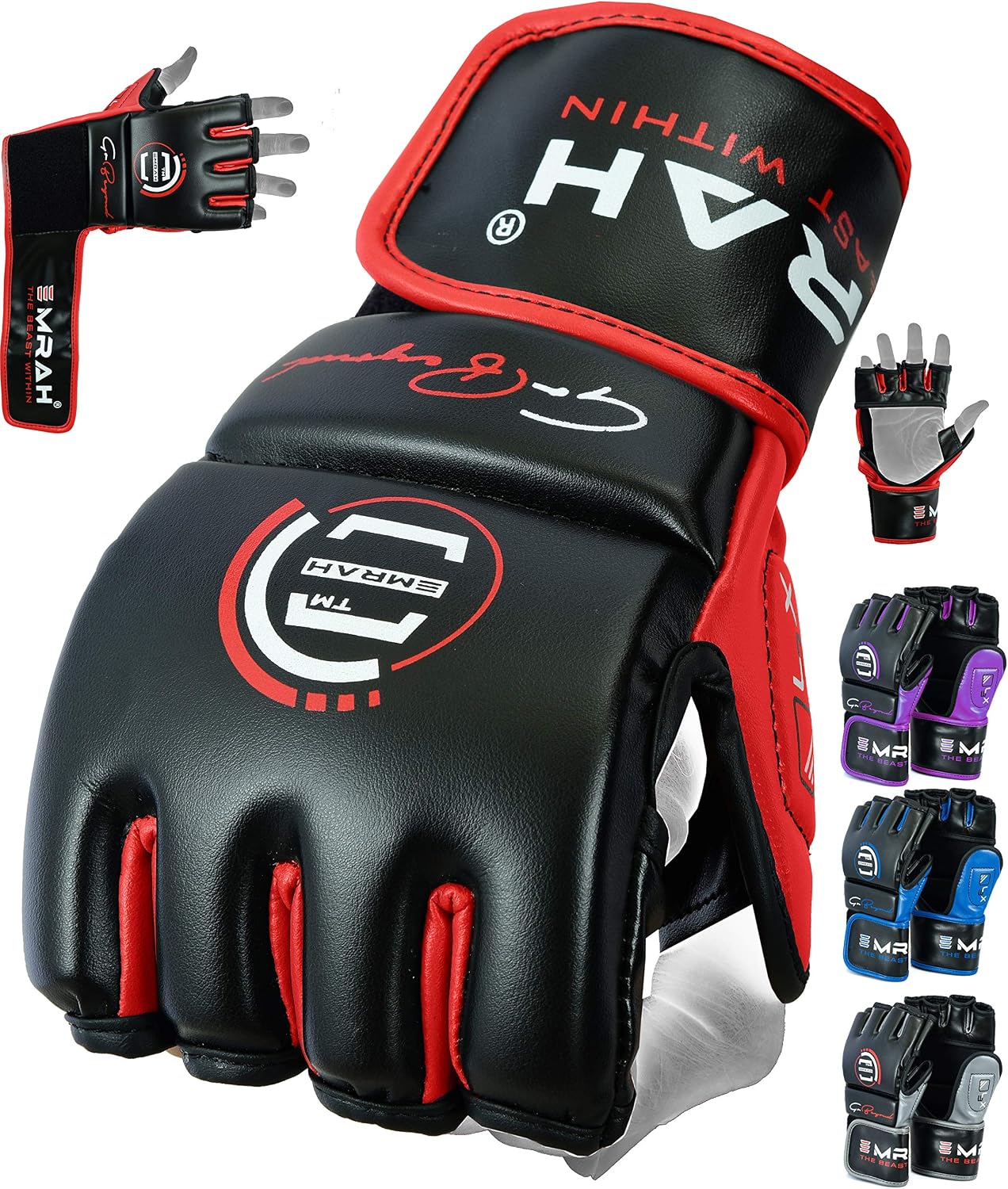 EMRAH Gants MMA Entraînement – Sangle Réglable Poignet – Paume Ouverte – Cuir Matte Durable – Confort Et Protection Max