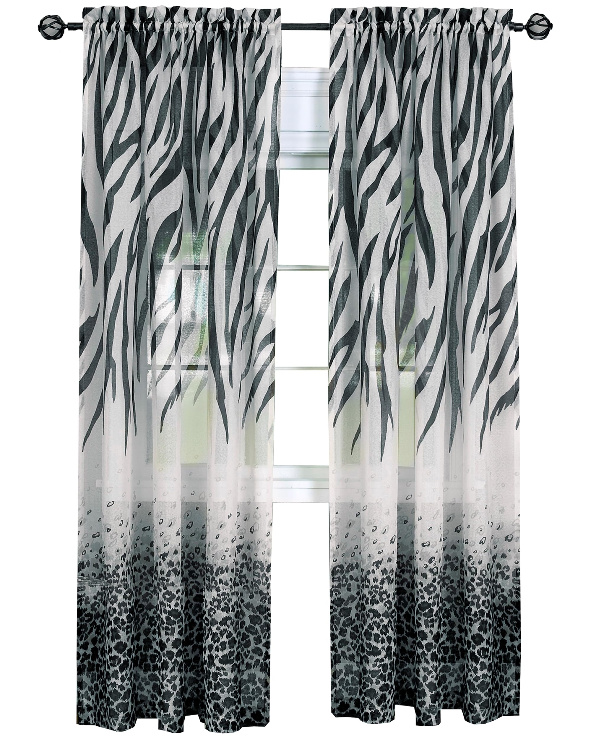 ACHIM Light Filtering Kenya Curtain Panels for Windows - 50" x 84" - Black - Animal Print African Style Drapes for Bedroom & Living Room - Polyester, Machine Washable Home Furnishings