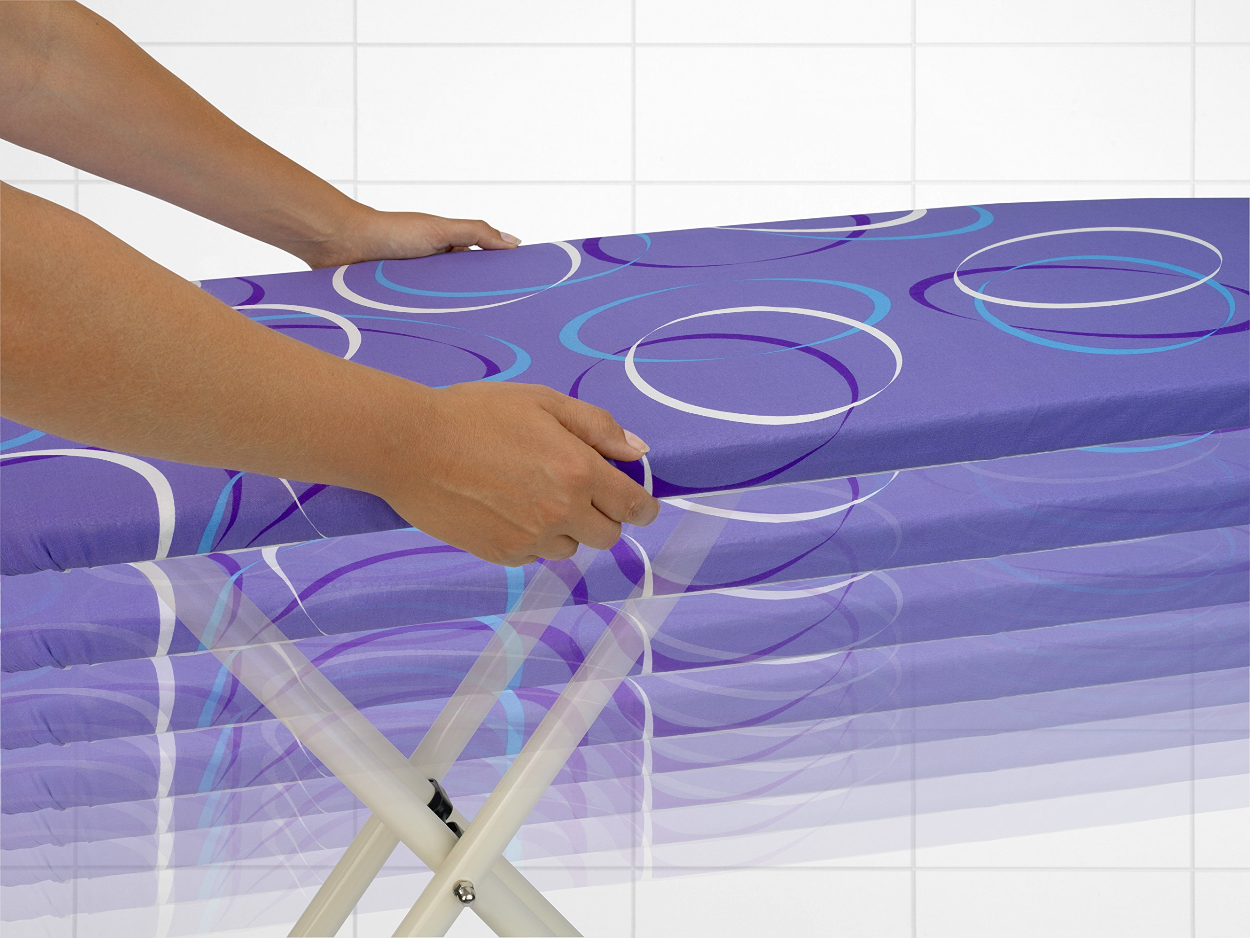 Brabantia Size C Ironing Board (49 x 18 in) 7 Height Options, Adjustable Steam Iron Rest Holder (Moving Circles) Non-Slip Feet, Anti-Collapse Child Locks