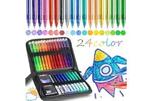 ZSCM QUALITY DECIDES THE FUTURE ZSCM 48 Pack Metallic Glitter Gel Pens Set, 24 Colors Sparkle Gel Pens with 24 Glitter Pen Refills in Canvas Bag for Adult Coloring Book Drawing Crafts Scrapbooks Journaling