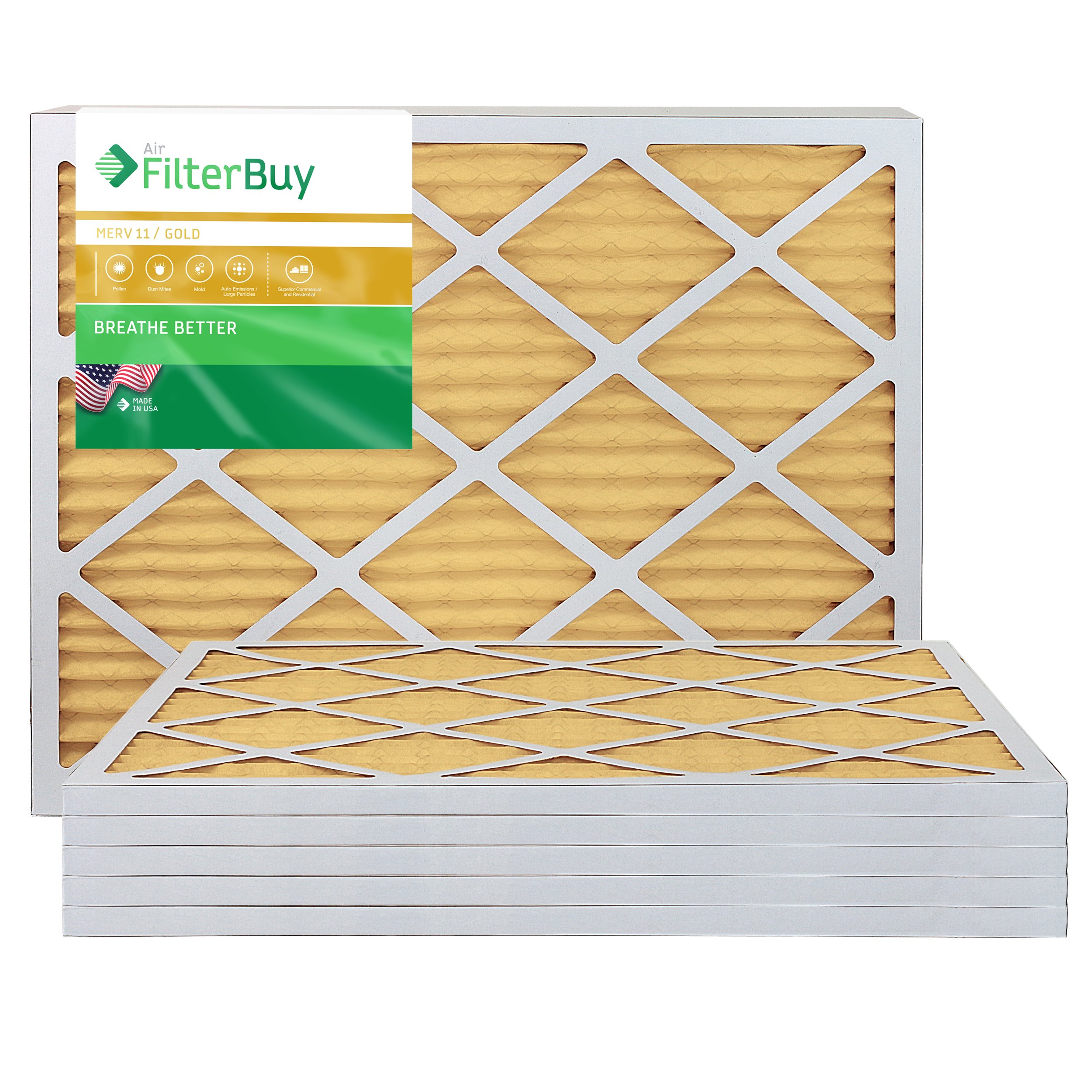FilterBuy 20x25x1 MERV 11 Pleated AC Furnace Air Filter, (Pack of 6