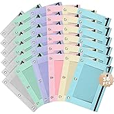 Lanpn Pencil Pouch for 3 Ring Binder 36 Pack, Pastel Binder Pen Bags Bulk with Zipper, Aesthetic 3 Holes Pencil Pouches Organizer for Boy Girl Kids School Student, Reinforced Grommets & Clear Window