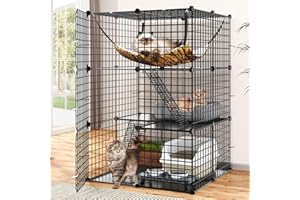 YITAHOME Metal Cat Cage Indoor: 3-Tiers DIY Kitten Enclosures Playpen Catio Kennels Pet Crate with Extra Large Hammock for Small Animals (Black)