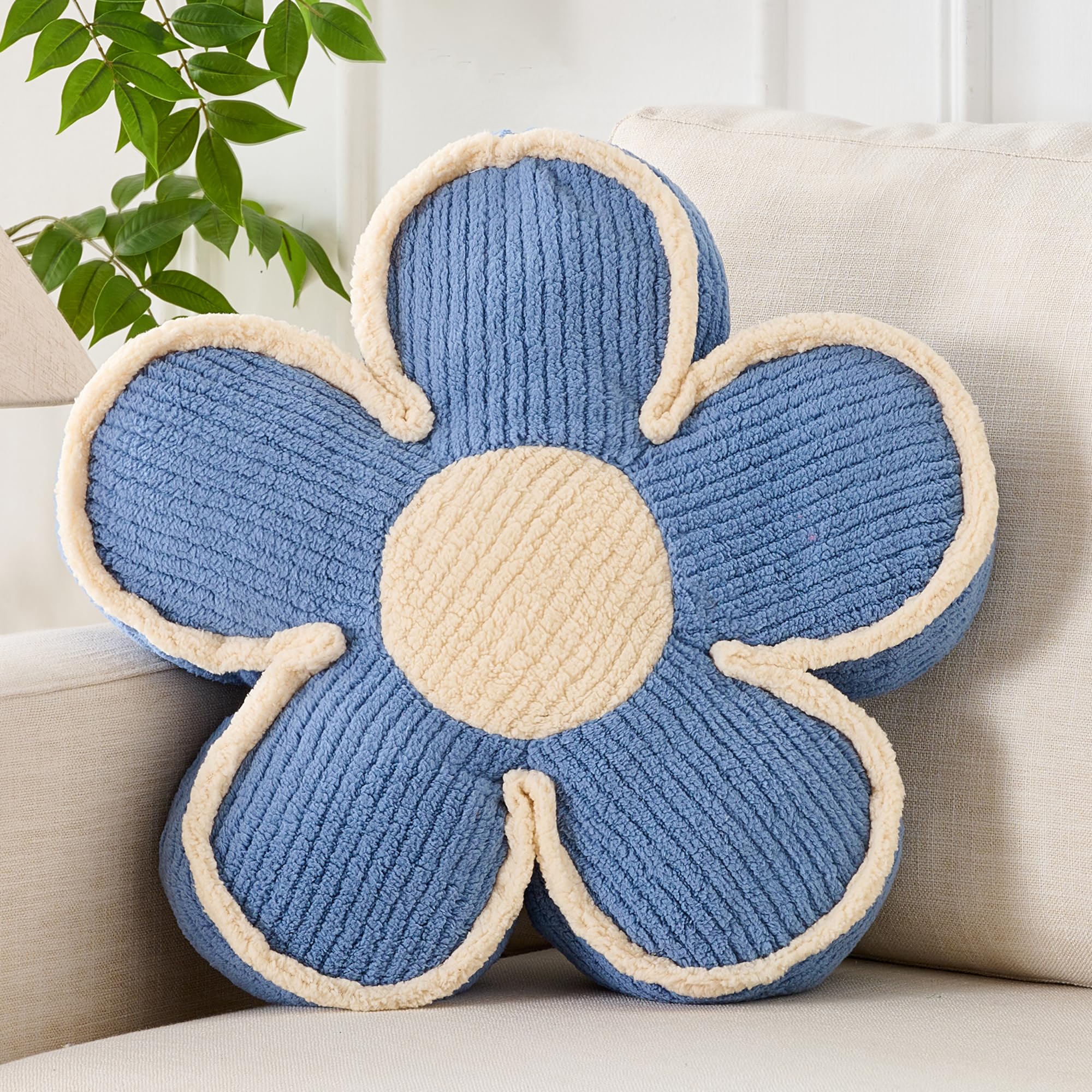 XIAIJIA Flower Pillow Blue Flowers Shaped Cushion Decorative Daisy Pillow for Bed Couch Cute Throw Pillows