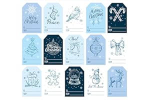 Haooryx Christmas Gift Tag Stickers - 150Pcs Adhesive Winter Christmas Name Tag Blue Snowmen Labels Sticker Xmas to and from Sticker for Festival Holiday Present Box Package Decor Supply(Blue,10Sheet)