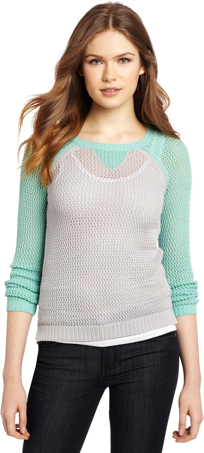 Design History Women's Baseball Sweater, Mint Combo, Large at Amazon