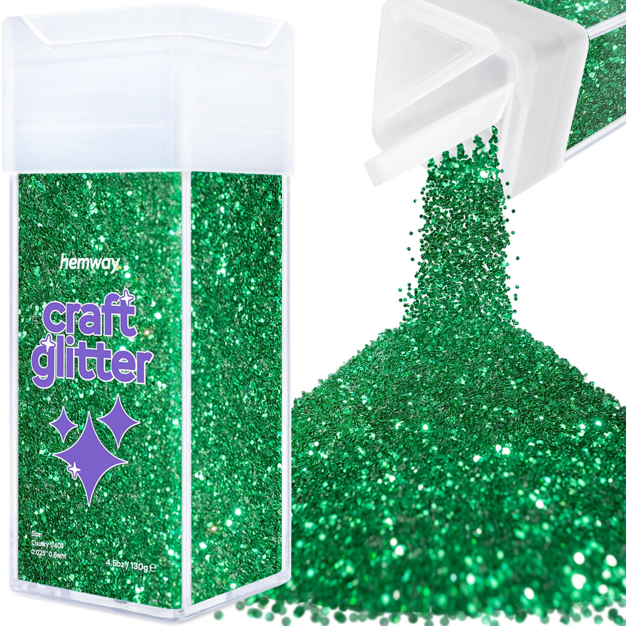 Hemway Glitter Shaker Emerald Green 110g Chunky, Craft Glitter Shaker for Resin & Epoxy Crafts, Christmas Art Supplies, Nail, Body, Face, Eye, Festival, Crafting, Slime, Sparkle