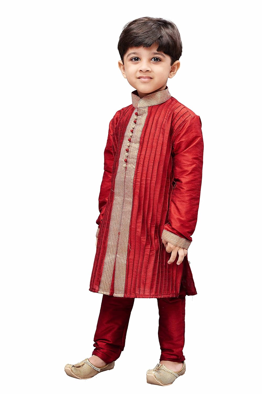 jbn creation boys cotton silk kurta and pyjama set (maroon_vasbkma003npma)