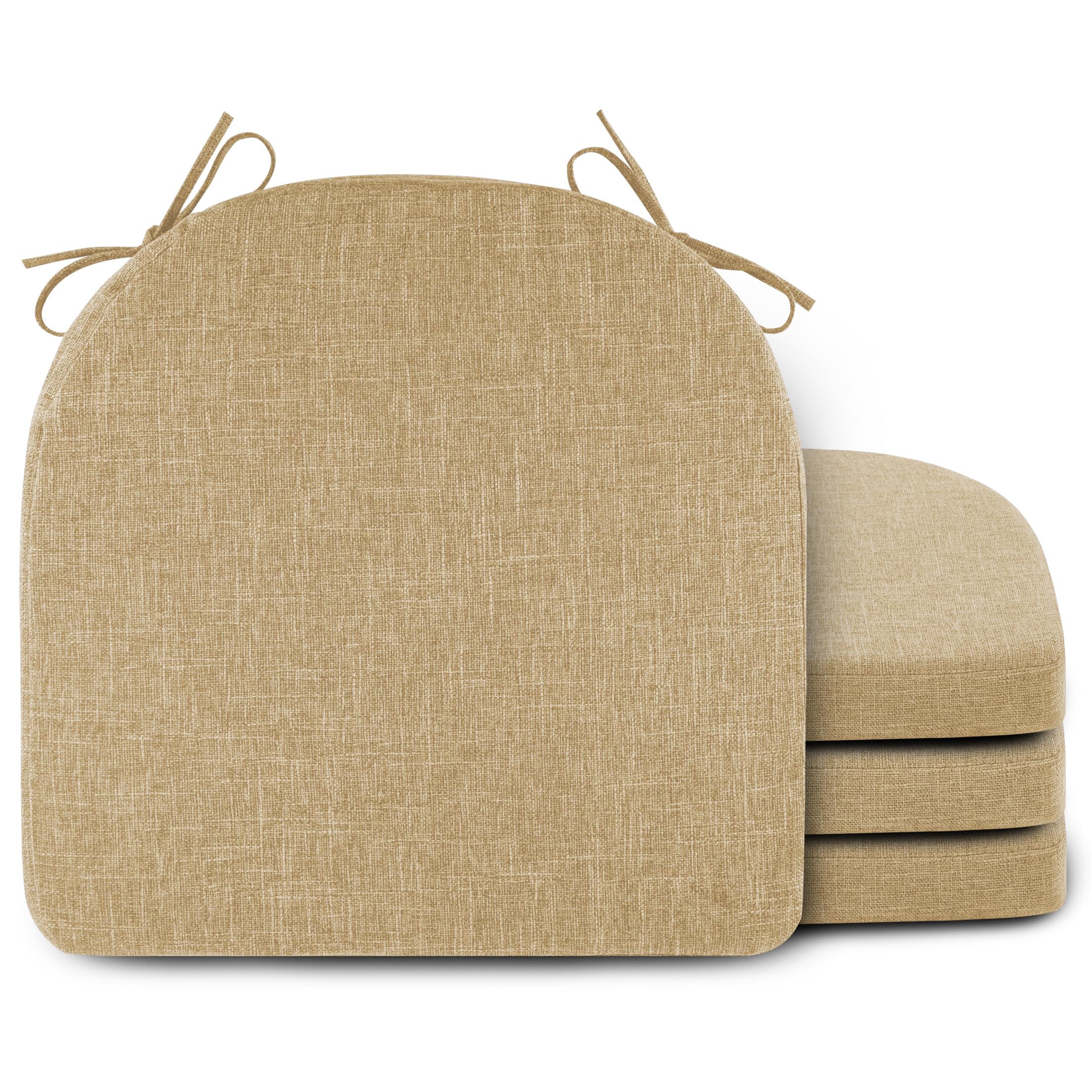 FlyGulls 4 Pack Seat Cushion Linen Chair Cushions for Dining Chairs with Ties Kitchen Chair Cushions Non Slip U Shape Chair Pads Beige (45 * 45 * 5cm/17 * 17 * 2inch)
