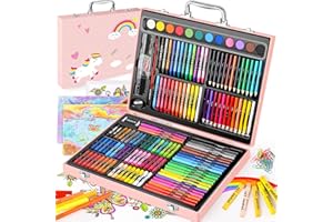 Soucolor Arts and Crafts Supplies, 183-Pack Drawing Painting Set for Kids Girls Boys Teens, Coloring Art Kit Gift: Crayons, Oil Pastels, Watercolors Cake, Colored Pencils Markers, Sketch Paper
