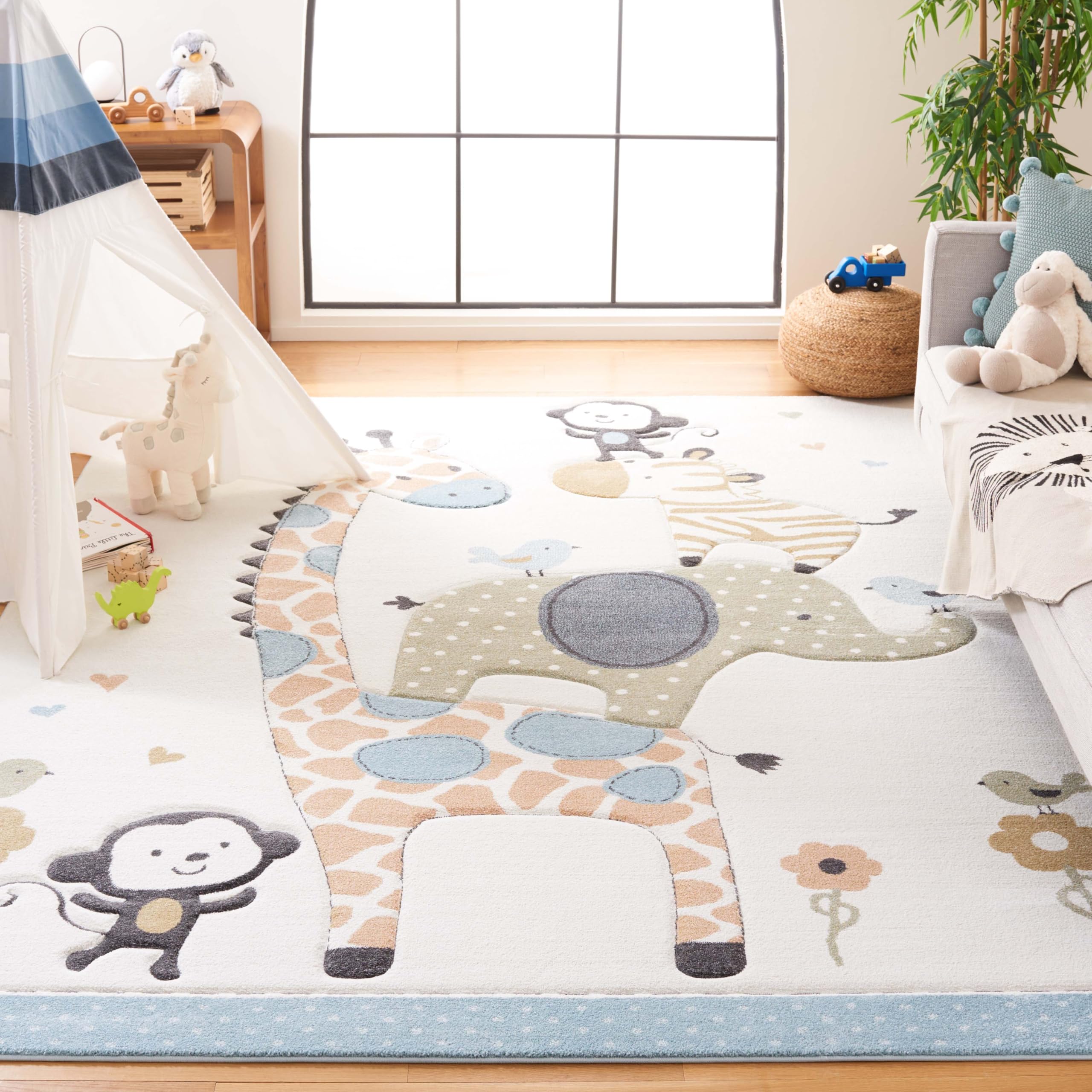 SAFAVIEH Carousel Kids Collection Area Rug - 9' x 12', Ivory, Animal Design, Non-Shedding & Easy Care, Ideal for High Traffic Areas for Boys & Girls in Playroom, Nursery, Bedroom (CRK120A) Image SAFAVIEH Carousel Kids Collection Area Rug - 9' x 12', Ivory, Animal Design, Non-Shedding & Easy Care, Ideal for High Traffic Areas for Boys & Girls in Playroom, Nursery, Bedroom (CRK120A) Image