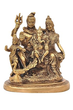 Aesthetic Decors Shiv Parivar in Gold Showpiece - 13 cm (Brass, Gold)