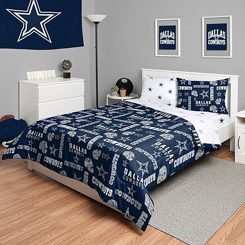 FOCO Dallas Cowboys NFL Team Color Bed In a Bag Comforter Bedding 5 Piece Full Set