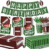 Football Birthday Party Supplies Serve 25, Includes Plates Napkins Tablecloth Banner Kit for Sport Birthday Game Day Tailgate Football Party Decorations