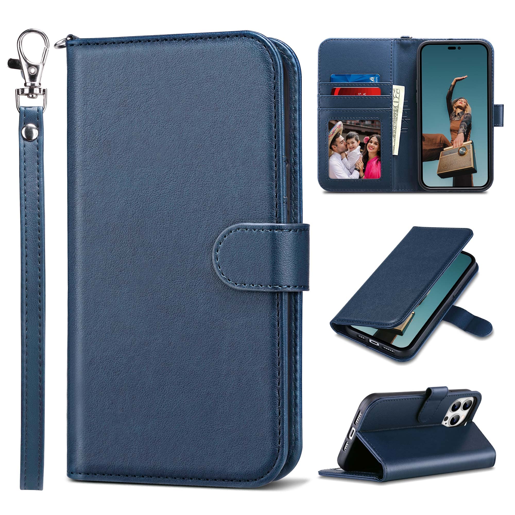 ULAK for iPhone 14 Pro Max Case Wallet, Flip Case with Card Holder PU Leather + TPU Bumper Stand Cover Kickstand Full Protective Phone Case for iPhone 14 Pro Max 6.7 inch - Blue