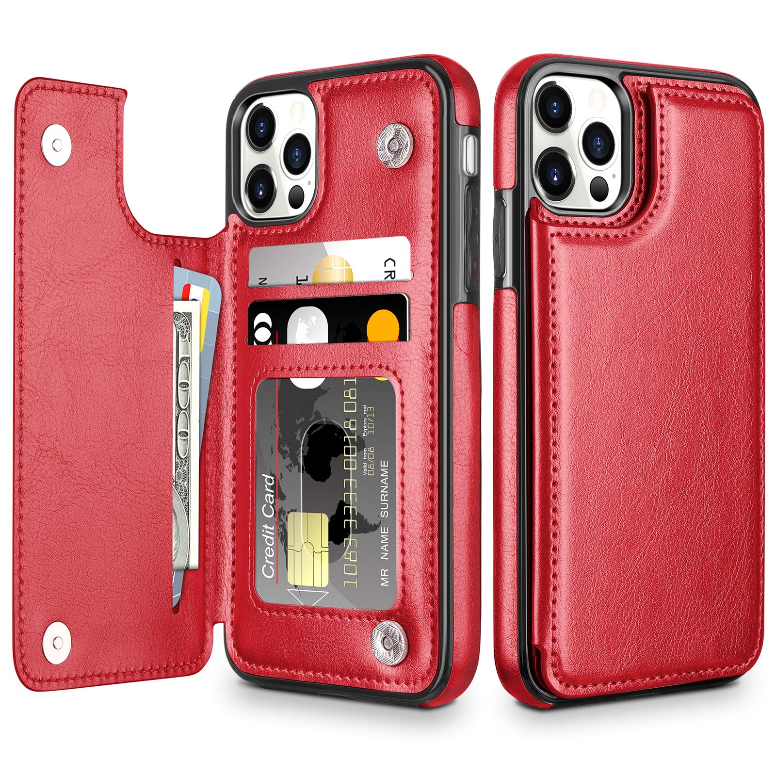 Coolden Compatible with iPhone 12 Case iPhone 12 Pro Case Wallet Case Shockproof with Card Holder Flip Folio PU Leather Magnetic Closure Protective Case Cover Compatible with iPhone 12/12 Pro (Red) — image 1
