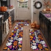HUGEAR 3-Piece Black Pumpkin Halloween Kitchen Rug Set | Washable, Non Slip, Low Pile, Soft, Modern, Neutral, Farmhouse, for Sink Entryway Bedroom Bathroom Laundry Halloween Decor