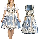 BAVARIA TRACHTEN Women's Blue Gold Dirndl Dress - Authentic Dirndl, Oktoberfest Outfit, Summer Collection, S