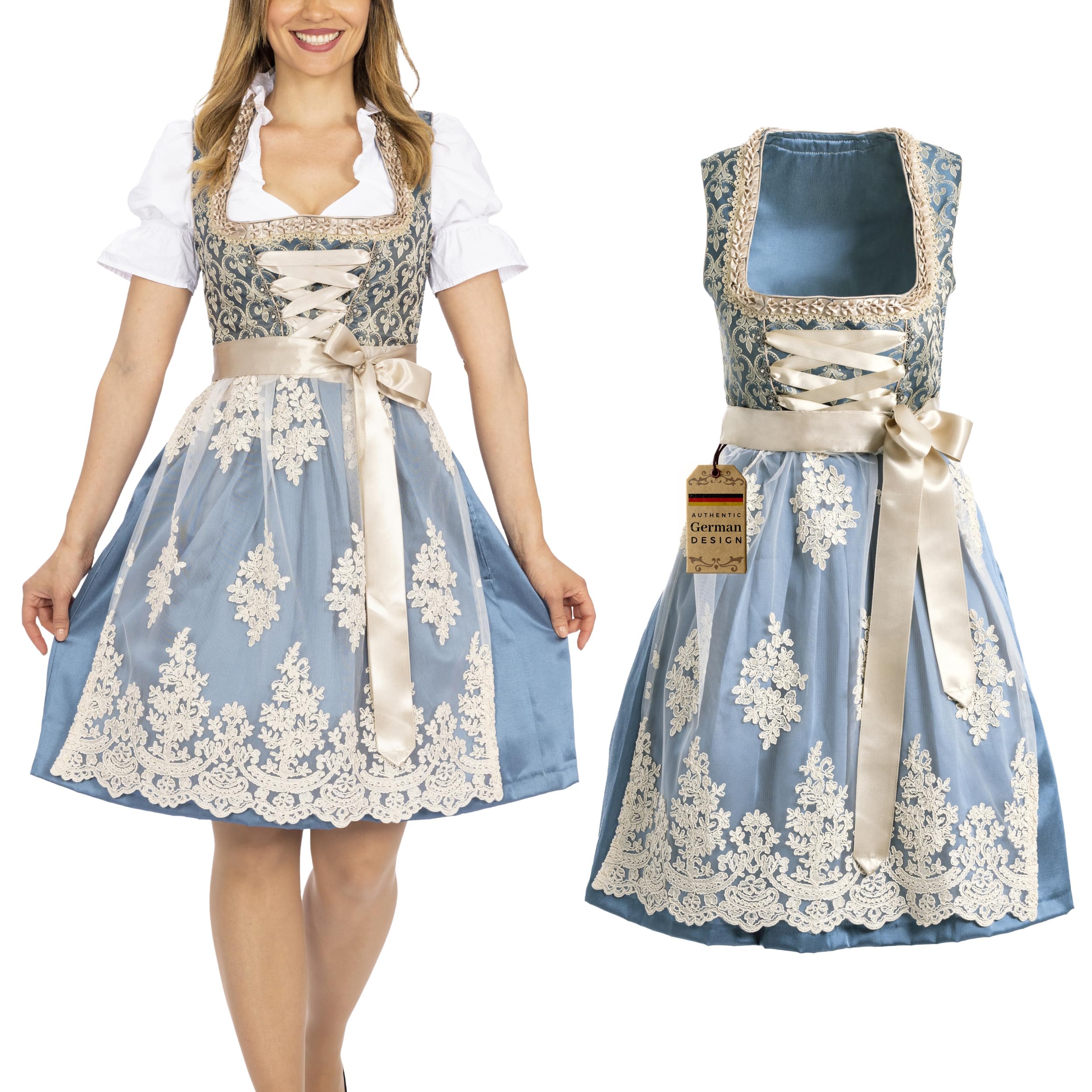 Photo 1 of BAVARIA TRACHTEN Dirndl Dresses Women Traditional German Oktoberfest Costumes Women - Authentic Dirndl - Oktoberfest Outfits Women - Bavarian Dress Blue Gold