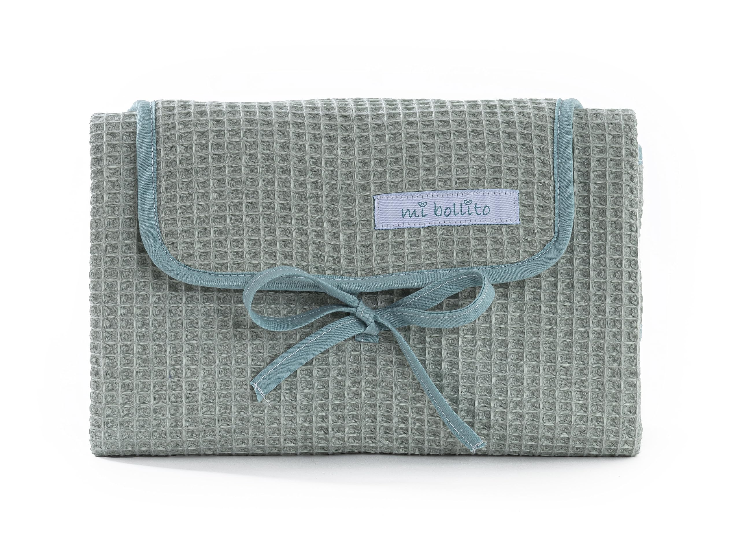 Mi bollito Baby Changing Mat Portable Foldable Waterproof 100% Waffle Cotton Fabric Easy to Store in Maternity Bag Ideal Newborn Gift (Mint Green)