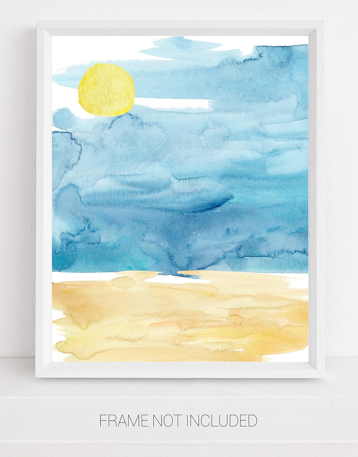 Abstract Blue & Yellow Ocean Beach Watercolor Wall Art
