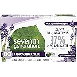 Seventh Generation Fabric Softener Sheets, Fresh Lavender Scent, 80 Count (Packaging May Vary)