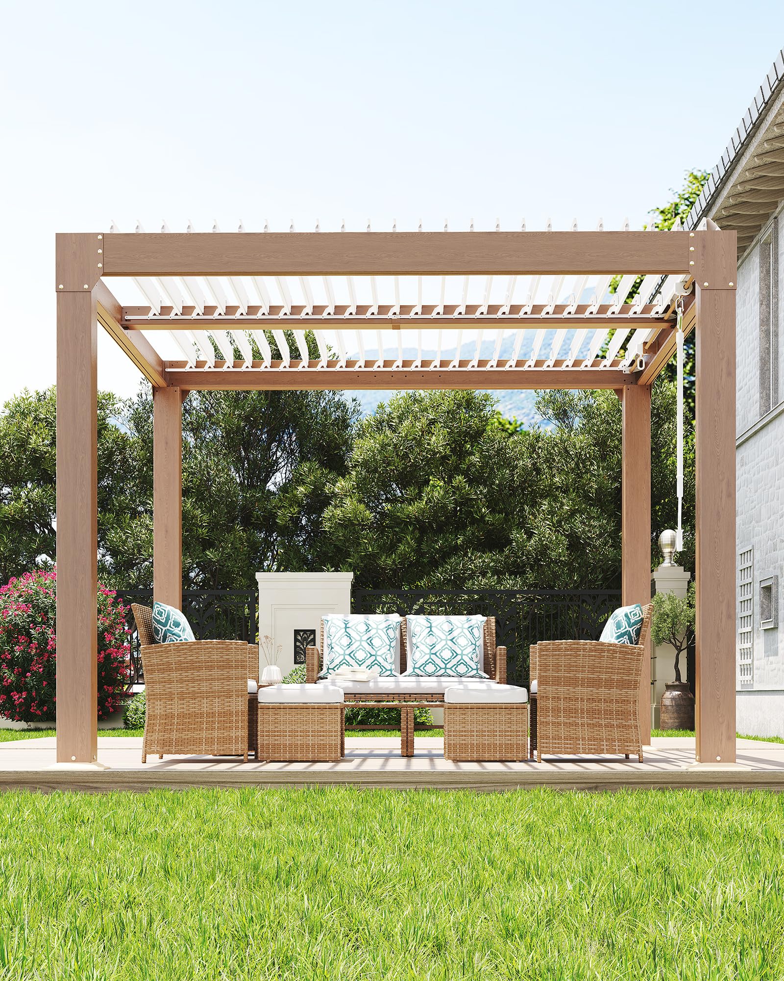 Photo 1 of **4 BOXES**GarveeLife Louvered Pergola 10 ft x10', Outdoor Pergola with Adjustable Louvered Roof, Reinforced Aluminum Frame, Integrated Drainage System, Hardtop Gazebo for Patio, Deck, Wood Grain