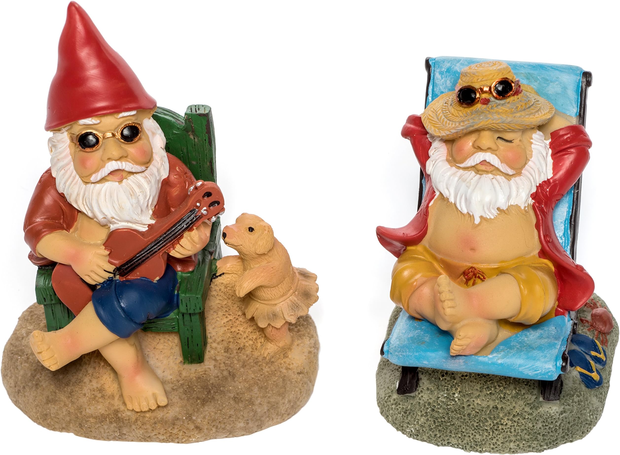 Patio EdenMiniature Garden Gnome Set - 7.5 and 9 cm - Mini Beach Figurines for Fairy Gardens