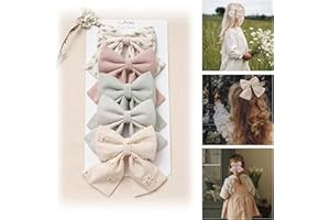 Hair Bows with Hair Clips for Girls Toddler Baby,Handmade 5" Flower Print Embroider Big Bows,FANCY CLOUDS Boutique Hair Accessorioes Gifts for School Kids