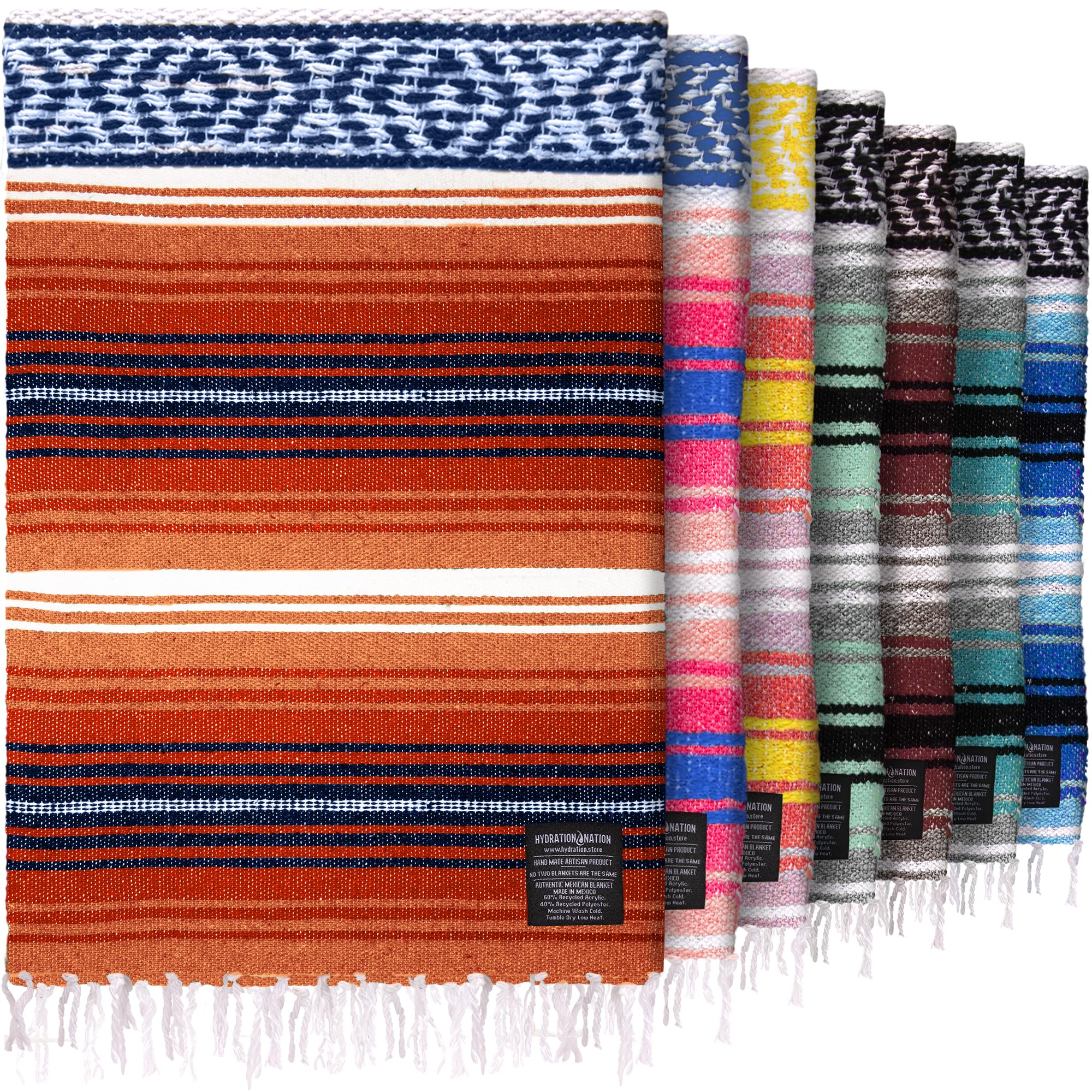 Authentic Large Handwoven Mexican Blanket - Soft Yoga- Durable Serape- Lightweight Falsa, Beach, Camping, Picnic, Outdoor Blanket 70"x50" - Orange Gold Image