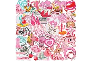 Nicime 50pcs Pink Cowgirl Iron/Sew on Patches, Fashion Y2K Embroidered Applique, Cool Cute Decoration Stickers for Clothes, H
