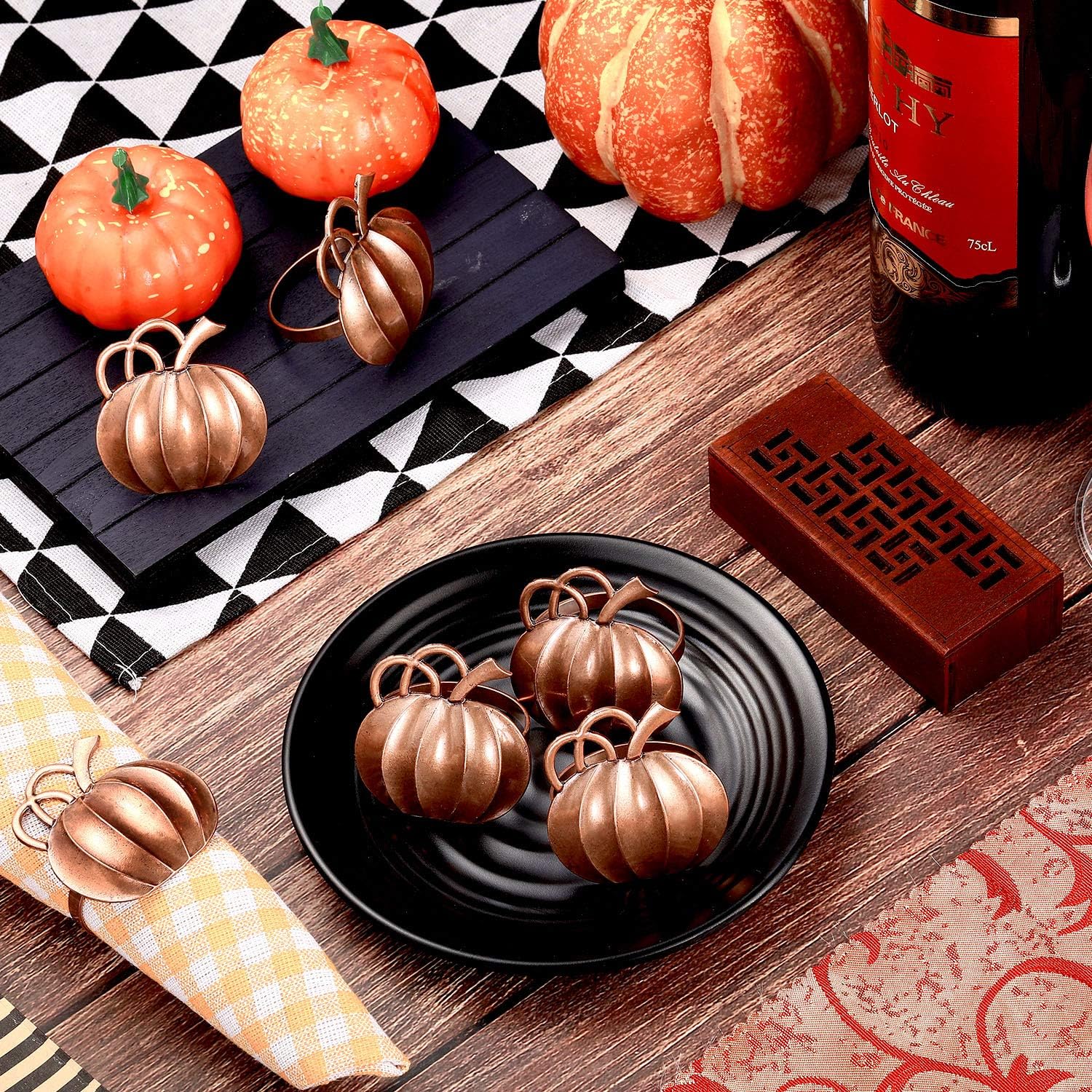 Thanksgiving Napkin Rings Pumpkin Napkin Ring Holders Fall Napkin Ring Holders Pumpkin Dinner Tables Rings for Thanksgiving, Dinner Parties, Weddings, Family Gatherings, Halloween (Bronze, 6): Home & Kitchen