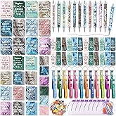 Pasimy 218 Pcs Inspirational Stationery Gifts Motivational Mini Notepad Pen Quote Bookmarks Stress Relief Stickers Inspiring Silicone Keychains for Home Office Appreciation Gift(Marble)